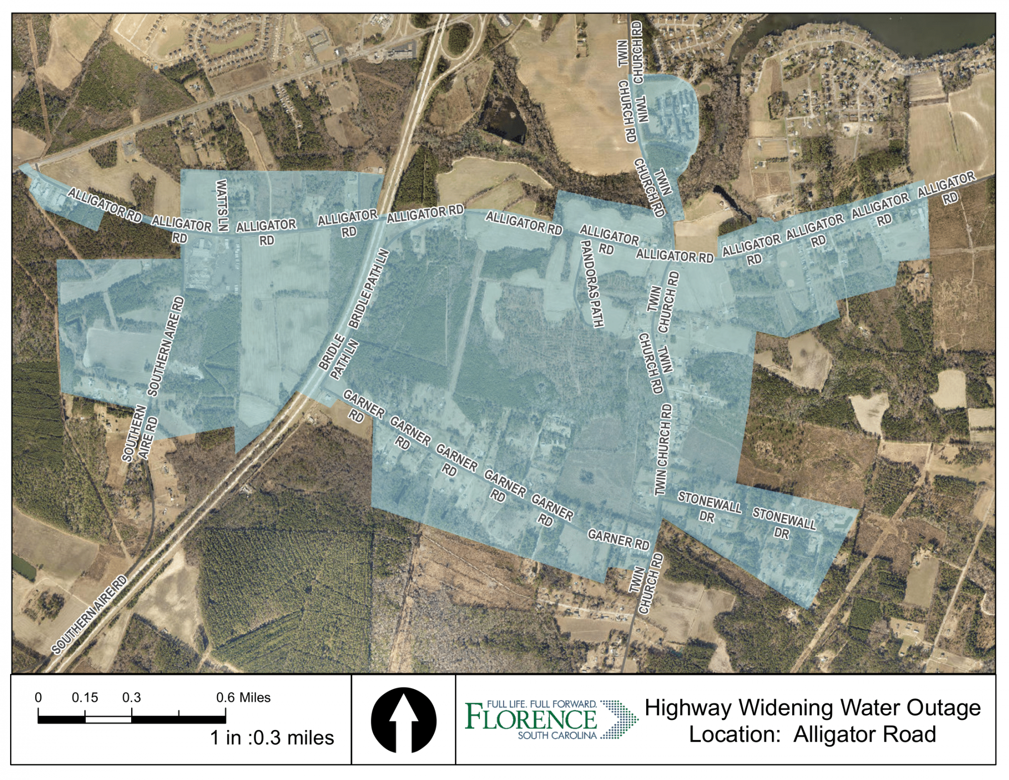 Planned Water Outage to Occur as part of the Alligator Road Highway Widening Phase II map