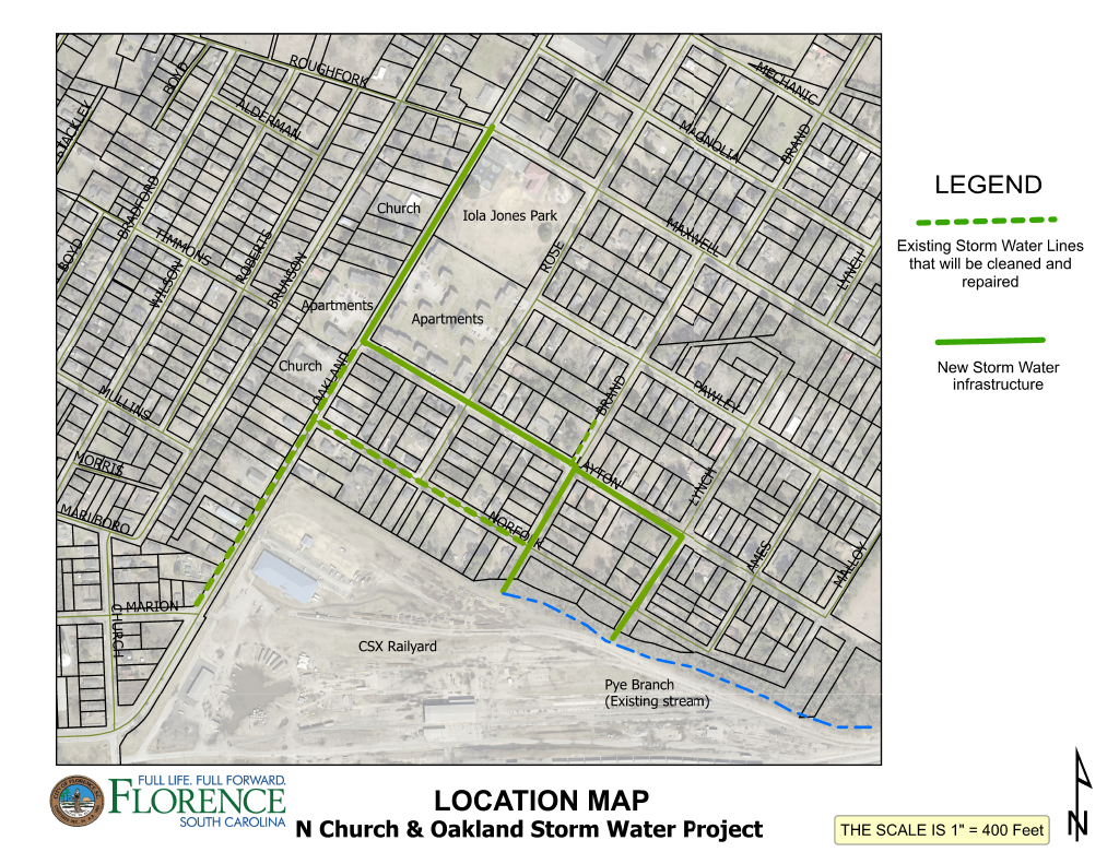 Map showing N Church & Oakland Storm Water Project