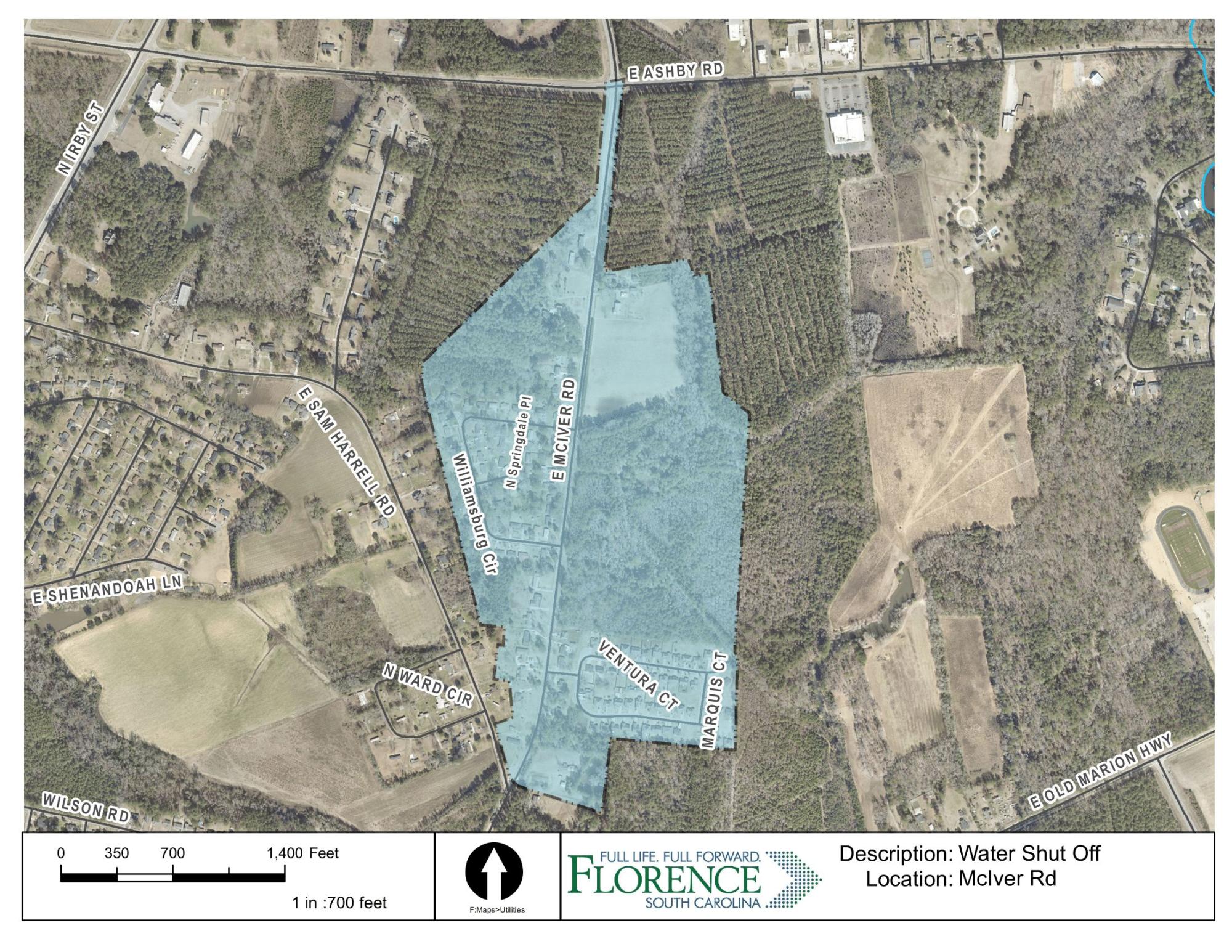 Planned Water Service Interruption on Wednesday, September 27, 2023, to Repair a Water Main Map